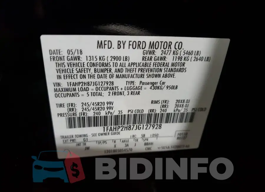 1FAHP2H87JG127928 Photo# 12
