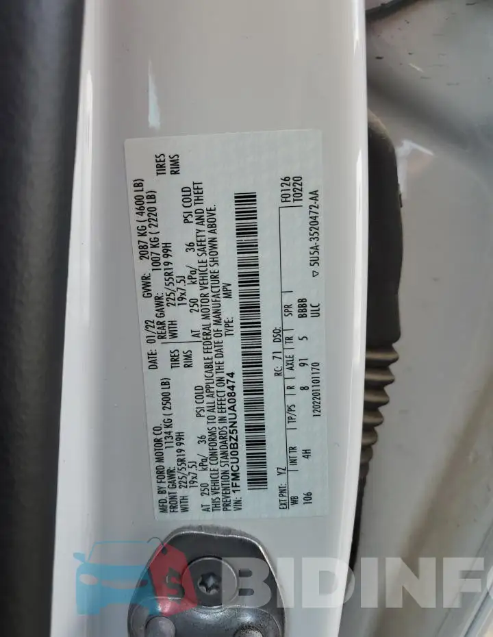 1FMCU0BZ5NUA08474 Photo# 12