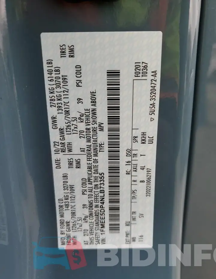 1FMEE5DP4NLB73355 Photo# 12