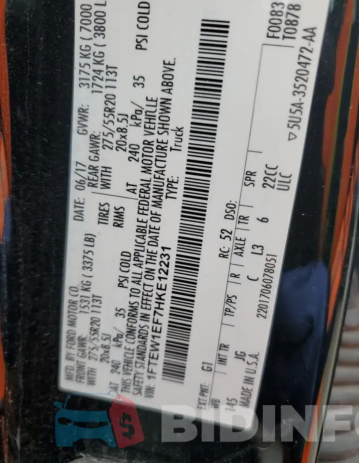 1FTEW1EF7HKE12231 Photo# 12