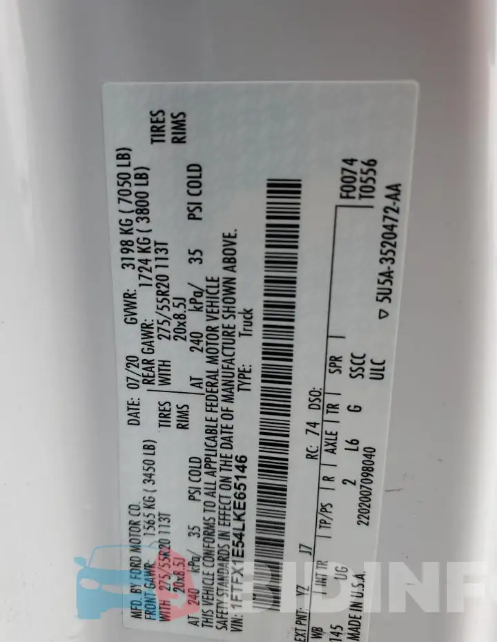 1FTFX1E54LKE65146 Photo# 12