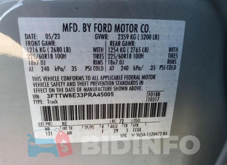 3FTTW8E33PRA45005 Photo# 12