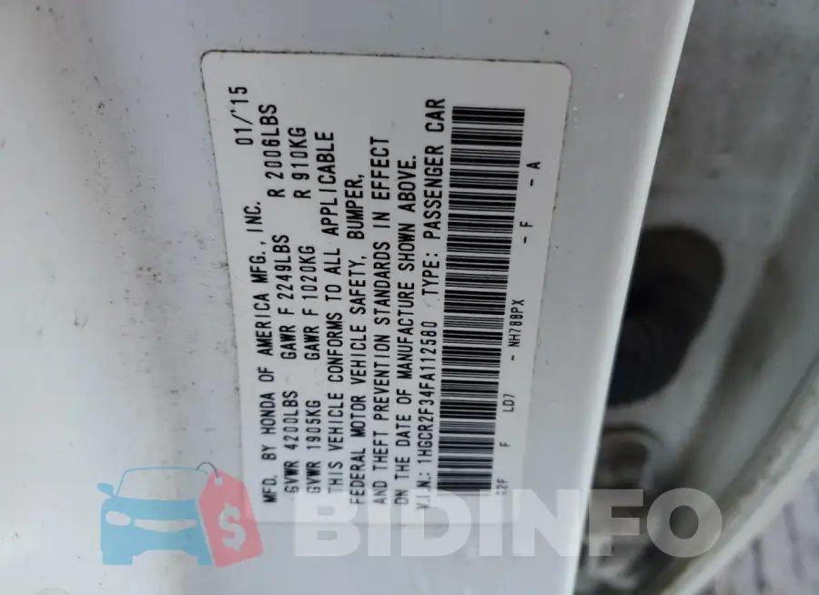 1HGCR2F34FA112580 Photo# 12
