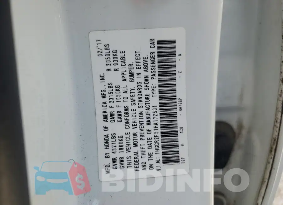 1HGCR2F51HA172501 Photo# 12