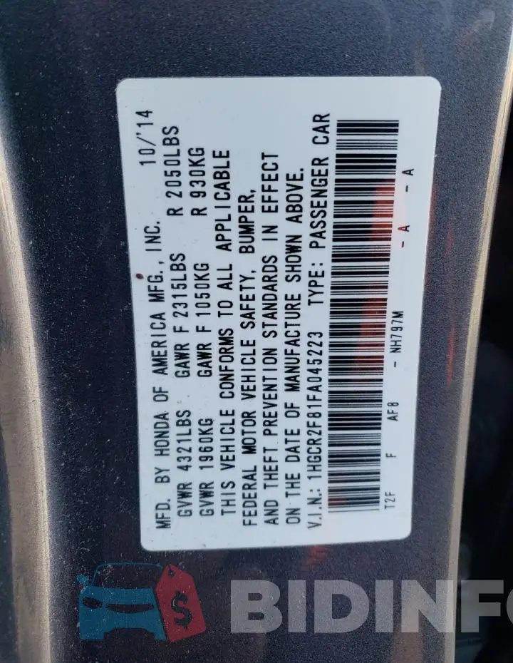 1HGCR2F81FA045223 Photo# 12