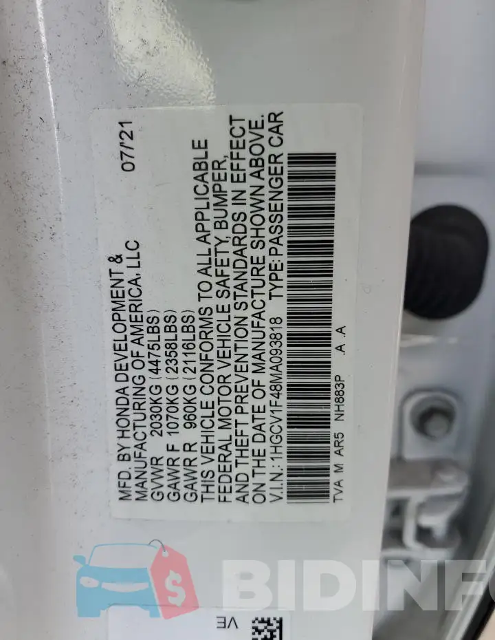 1HGCV1F48MA093818 Photo# 12