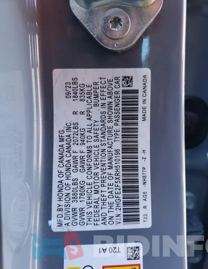 2HGFE2F5XRH510196 Photo# 12