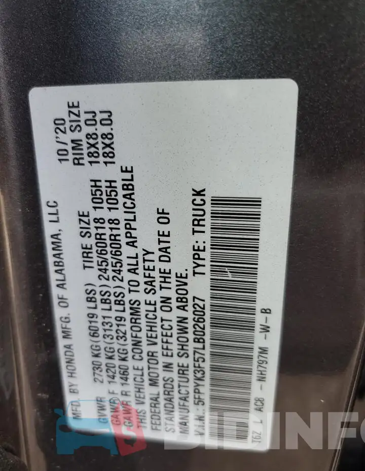 5FPYK3F57LB026027 Photo# 12