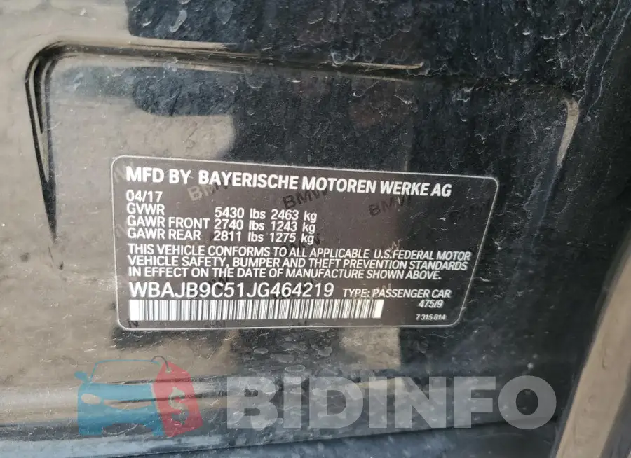 WBAJB9C51JG464219 Photo# 12