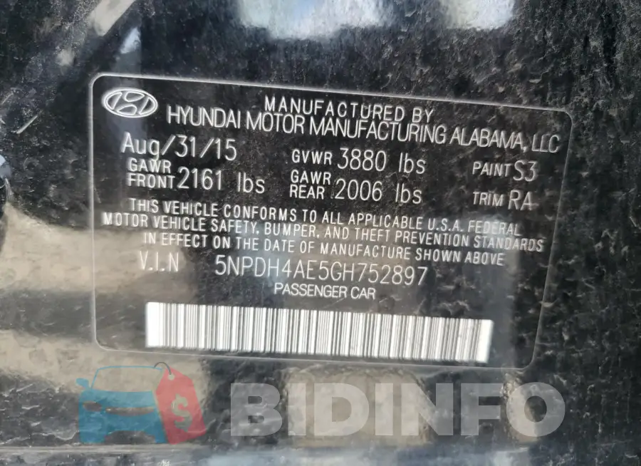 5NPDH4AE5GH752897 Photo# 12