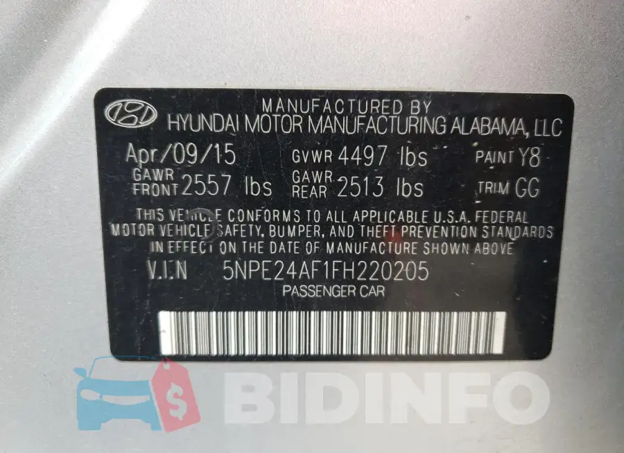 5NPE24AF1FH220205 Photo# 10