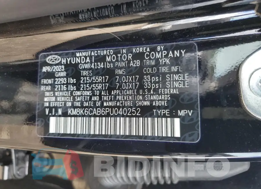 KM8K6CAB6PU040252 Photo# 12