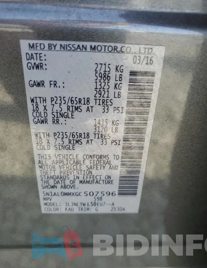 5N1AL0MMXGC507596 Photo# 13