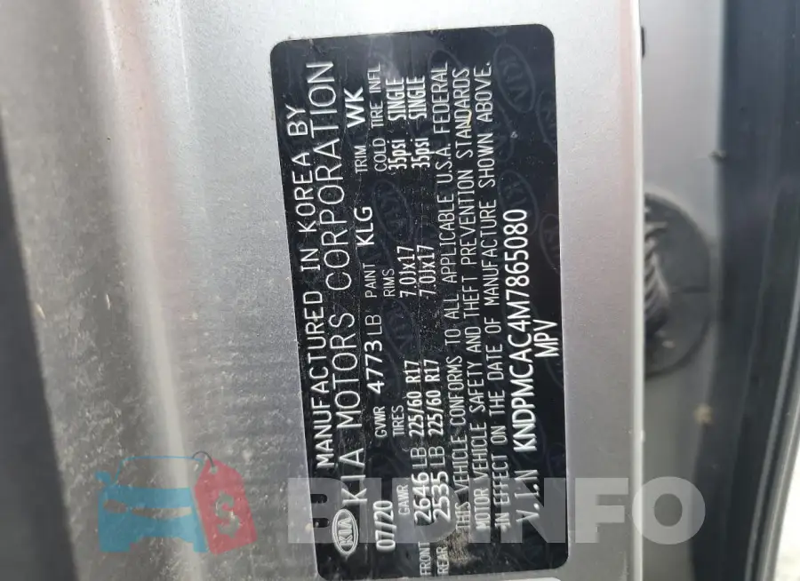 KNDPMCAC4M7865080 Photo# 13
