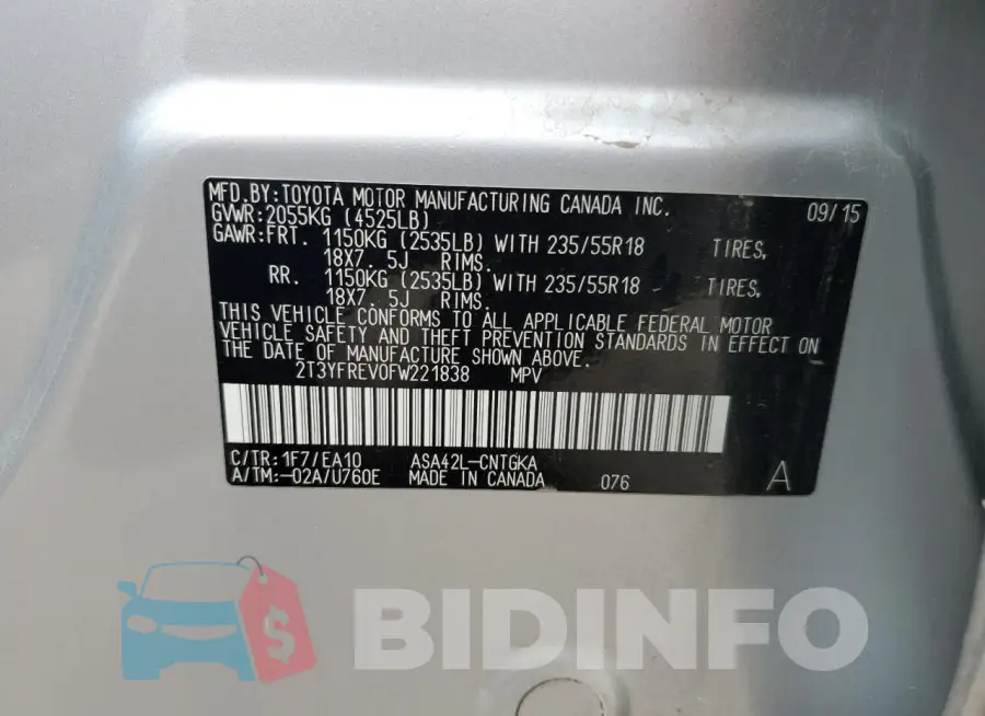2T3YFREV0FW221838 Photo# 12