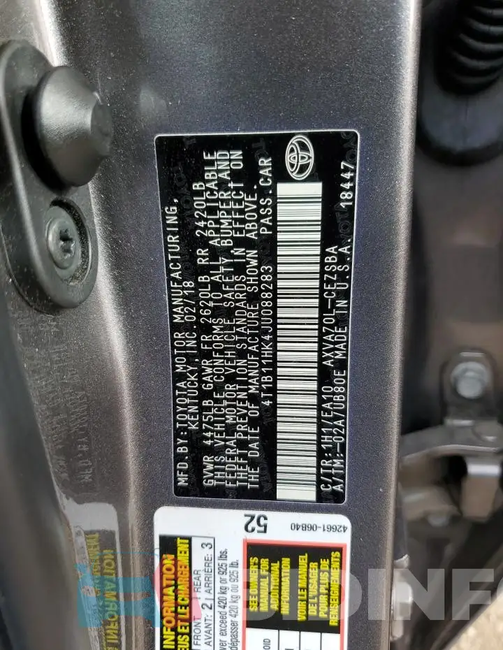 4T1B11HK4JU088283 Photo# 12