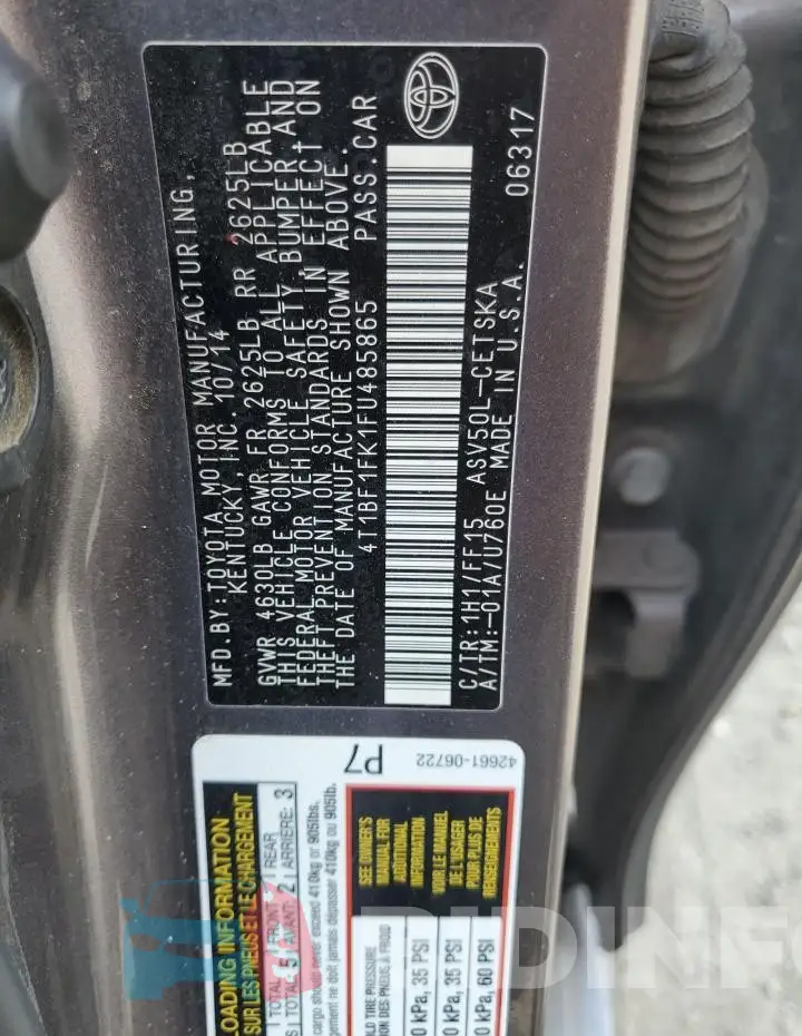 4T1BF1FK1FU485865 Photo# 12