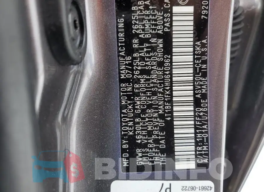 4T1BF1FK4HU640962 Photo# 12