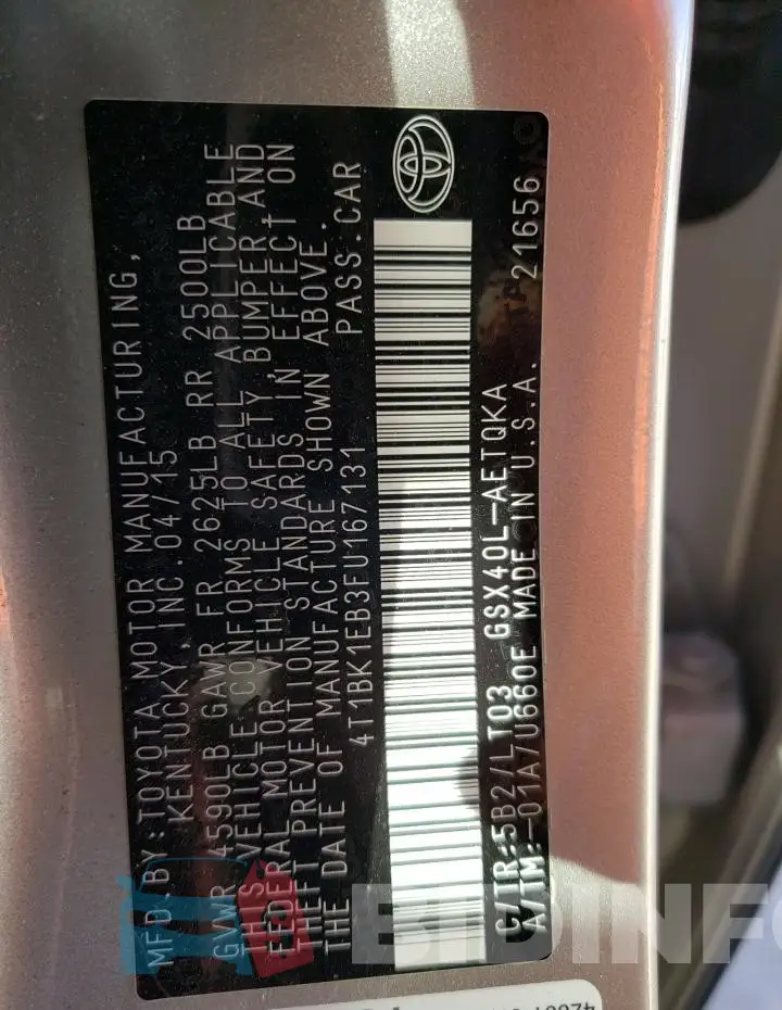 4T1BK1EB3FU167131 Photo# 12