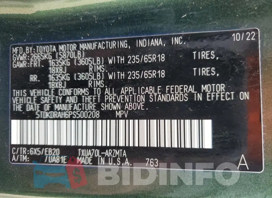 5TDKDRAH6PS500208 Photo# 14