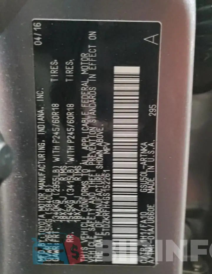 5TDZKRFH4GS152261 Photo# 13