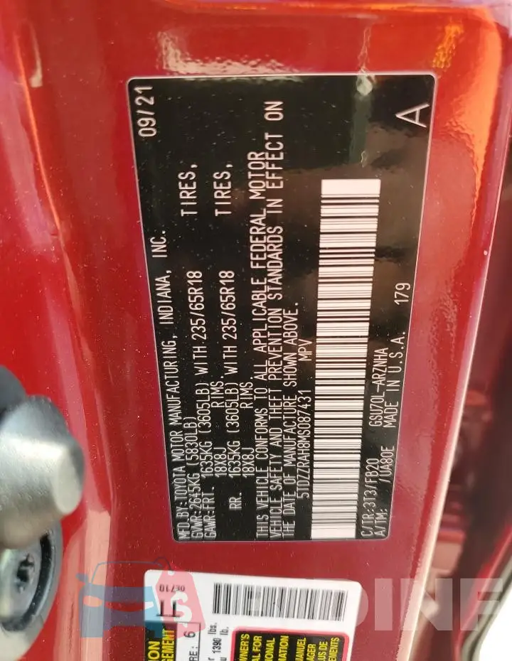 5TDZZRAH8MS087431 Photo# 13