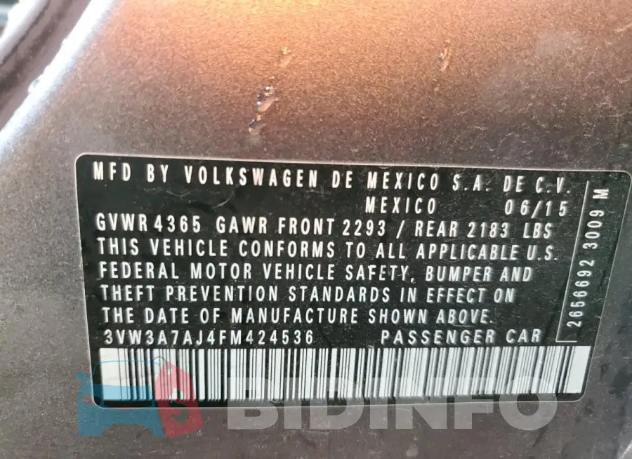3VW3A7AJ4FM424536 Photo# 13