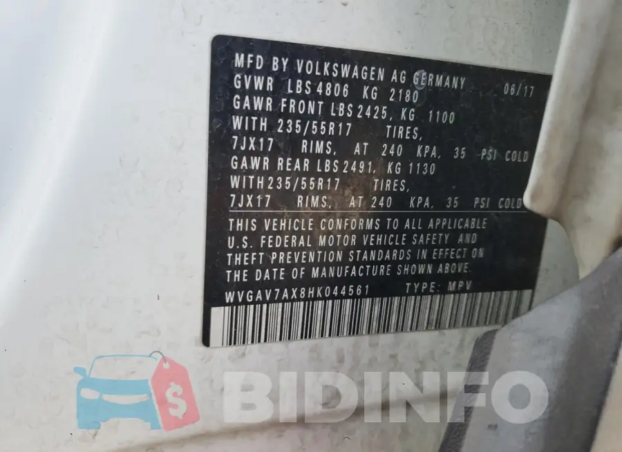 WVGAV7AX8HK044561 Photo# 13