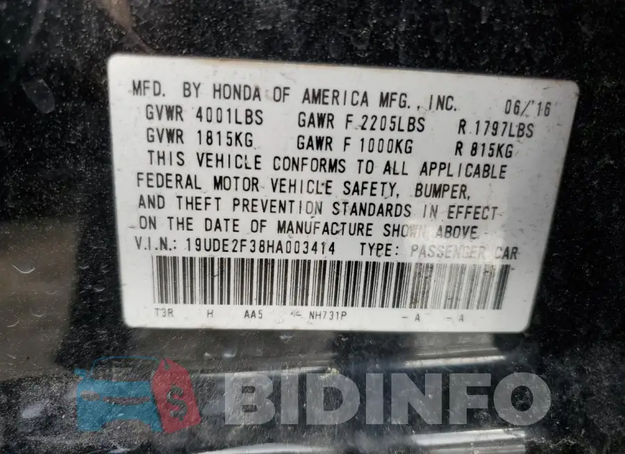 19UDE2F38HA003414 Photo# 12