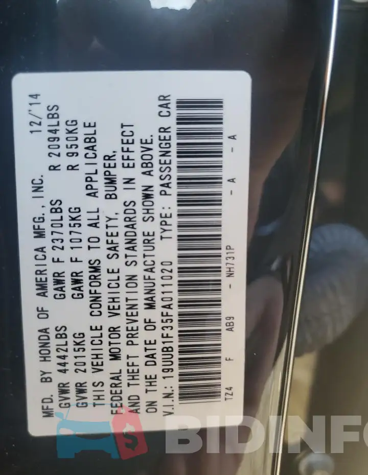 19UUB1F35FA011020 Photo# 12