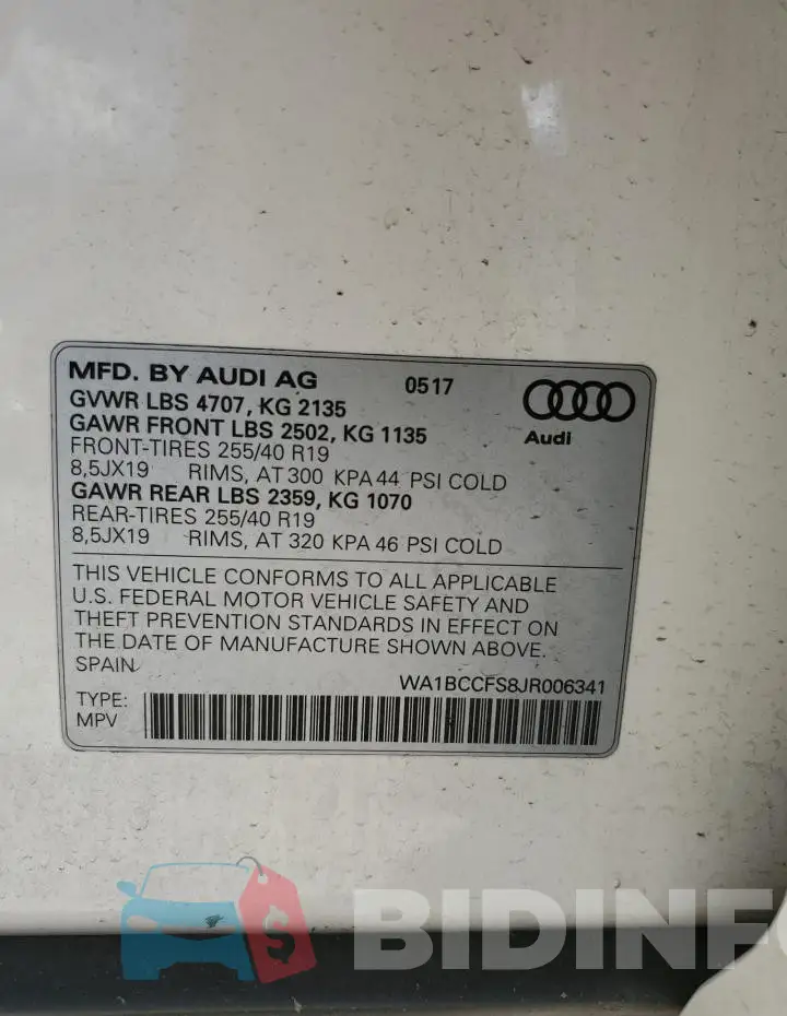 WA1BCCFS8JR006341 Photo# 13