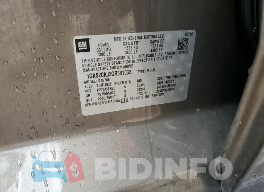 1GKS2CKJ2GR381032 Photo# 14