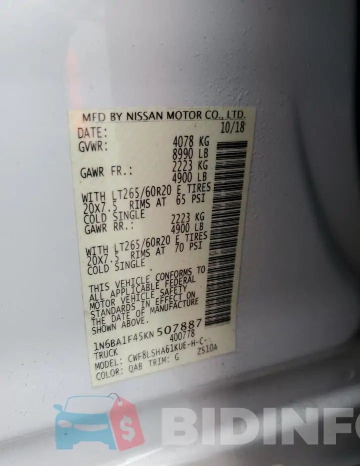 1N6BA1F45KN507887 Photo# 13