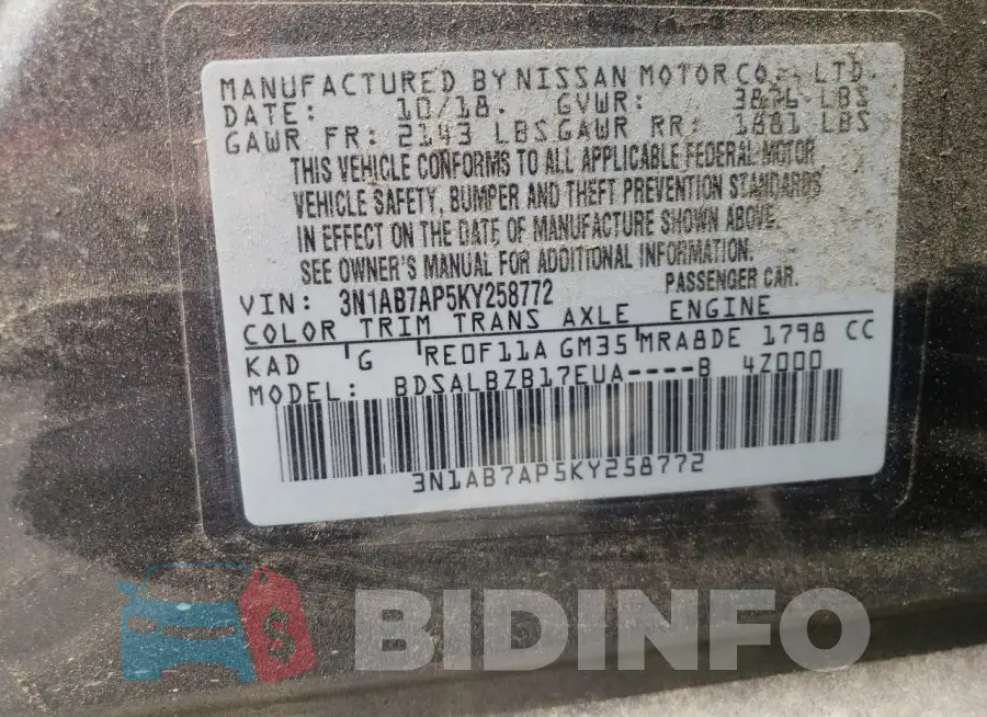 3N1AB7AP5KY258772 Photo# 12