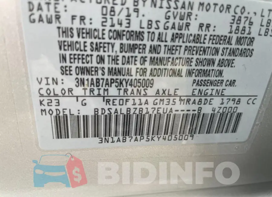 3N1AB7AP5KY405009 Photo# 10