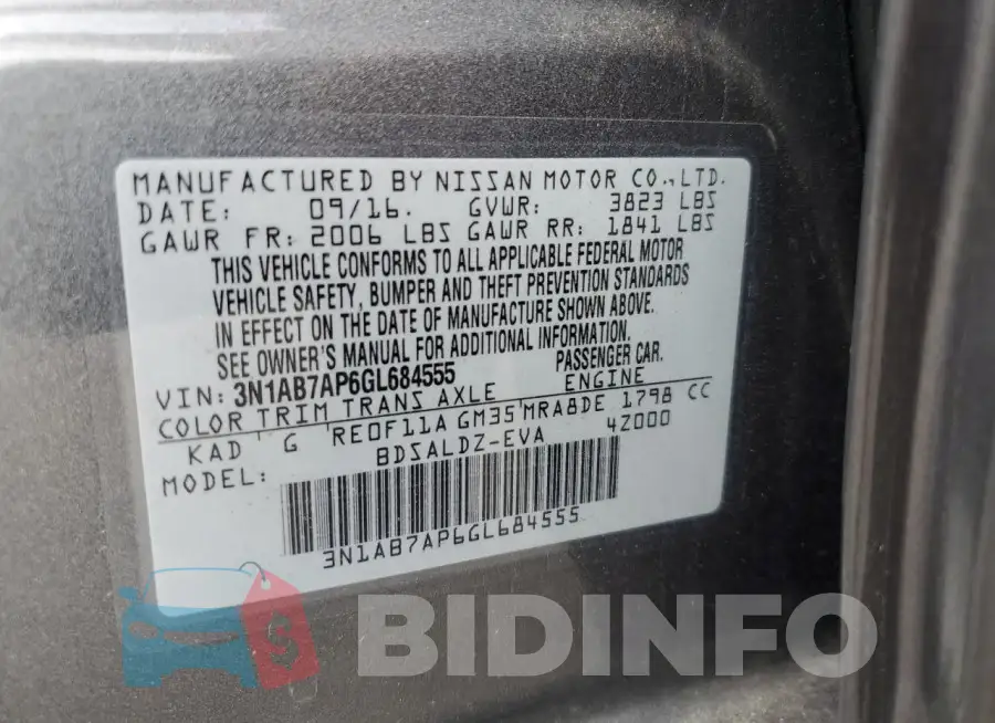 3N1AB7AP6GL684555 Photo# 13
