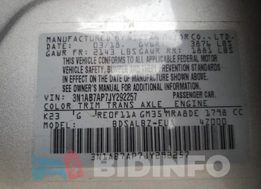 3N1AB7AP7JY292257 Photo# 13
