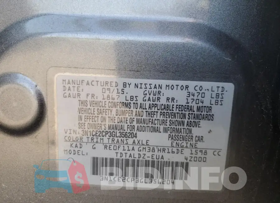 3N1CE2CP3GL356204 Photo# 12