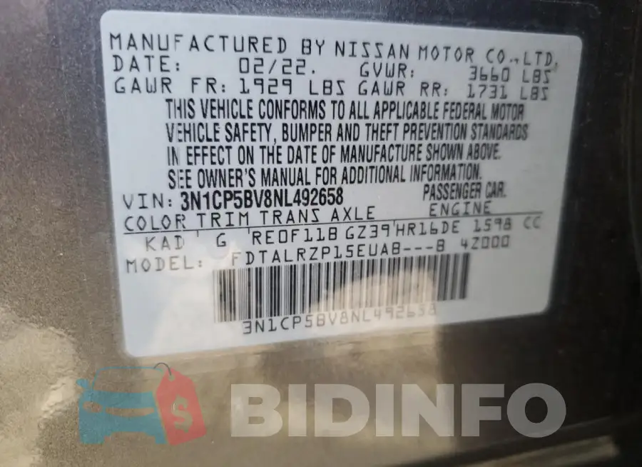 3N1CP5BV8NL492658 Photo# 13