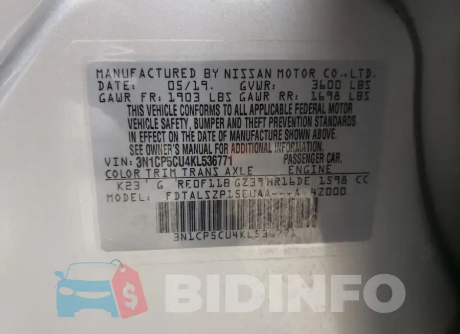 3N1CP5CU4KL536771 Photo# 12