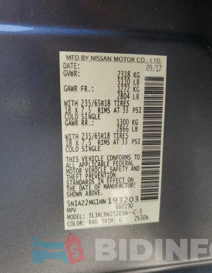 5N1AZ2MG1HN193203 Photo# 13