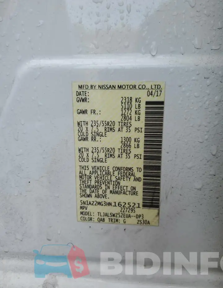 5N1AZ2MG3HN162521 Photo# 12
