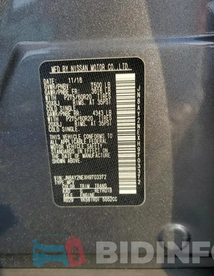 JN8AY2NEXH9703372 Photo# 13