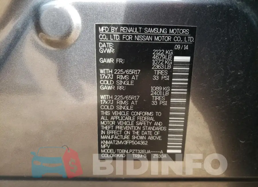 KNMAT2MV3FP504362 Photo# 13
