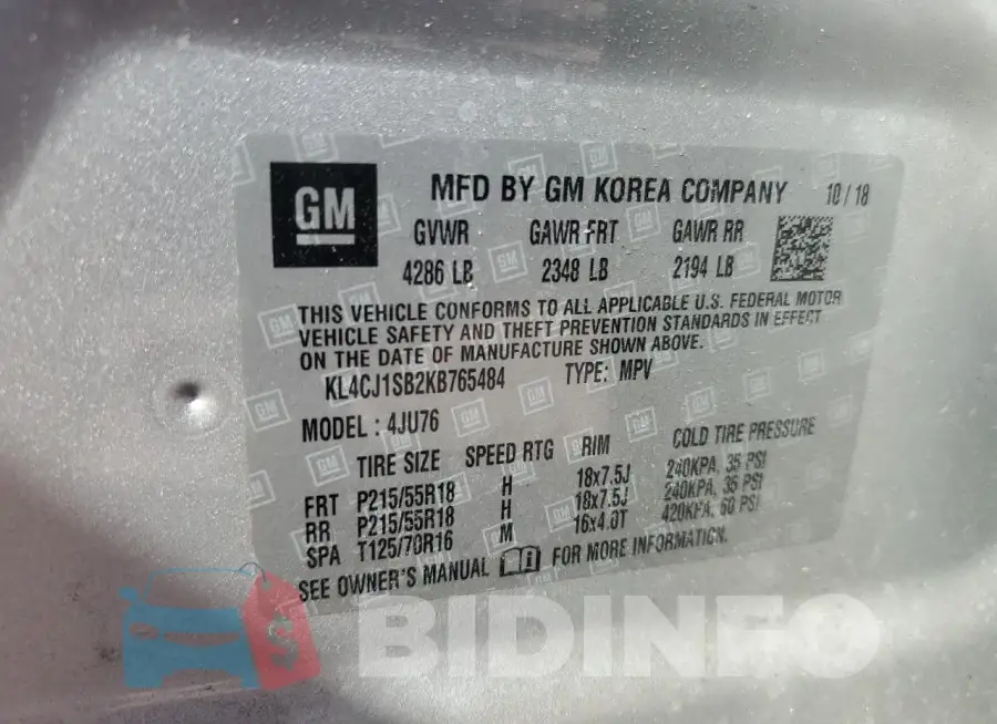 KL4CJ1SB2KB765484 Photo# 13