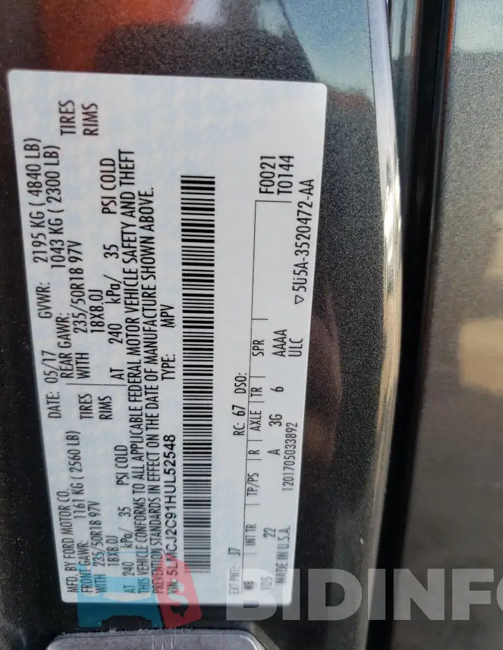 5LMCJ2C91HUL52548 Photo# 13
