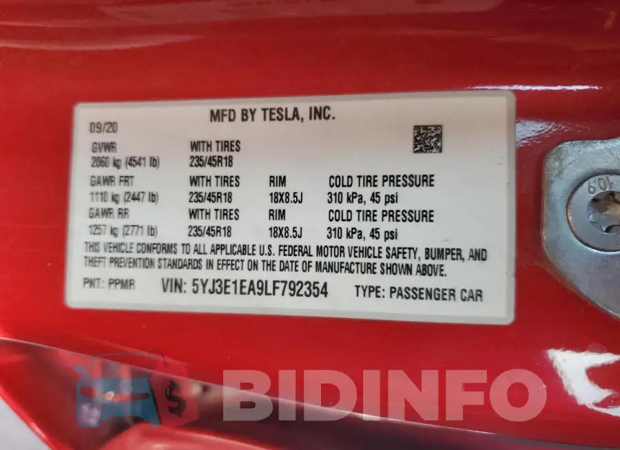 5YJ3E1EA9LF792354 Photo# 12