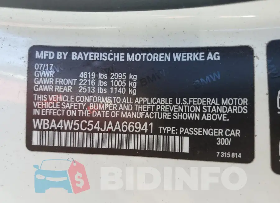 WBA4W5C54JAA66941 Photo# 13