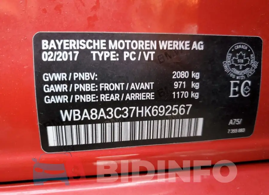 WBA8A3C37HK692567 Photo# 12