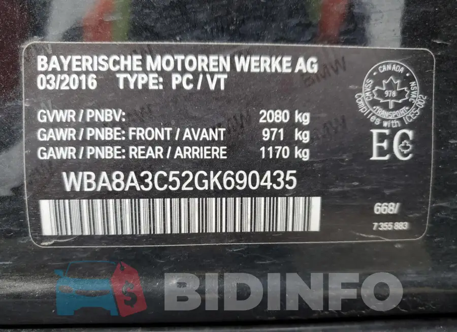 WBA8A3C52GK690435 Photo# 13